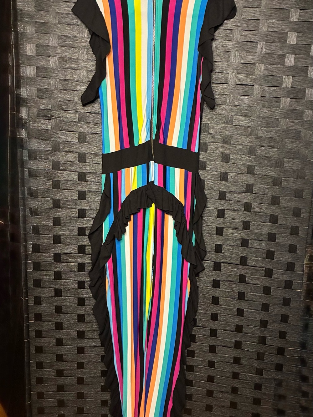 Women’s Multicolor Stripe Jumpsuit with Black Trim - Picture 7 of 9